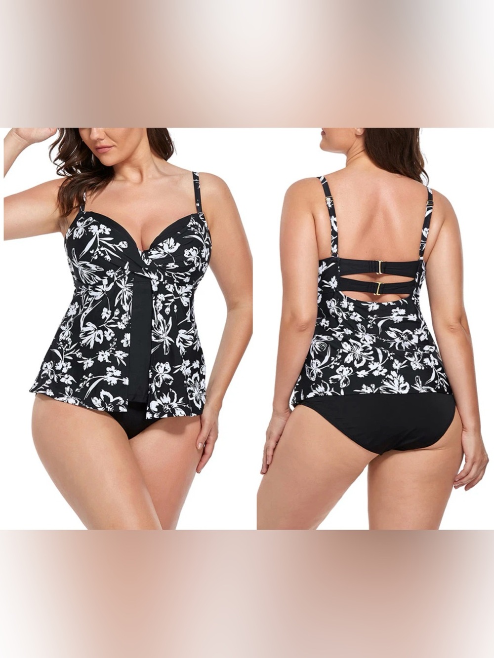 FULLFITALL Womens NWT Floral Faux Flyaway Underwire Tankini Top Plus Size 24 New
